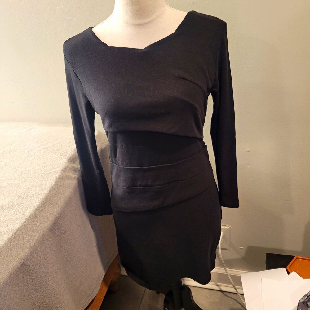 Jarbo Black Ruched Long Sleeve Bodycon Mini Dress Stretch Size M